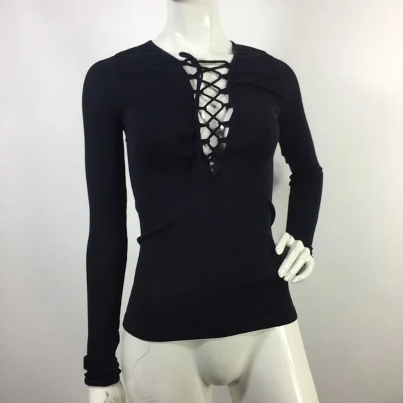 Free People Ribbed Long Sleeve Top Black M/L - Picture 5 of 15